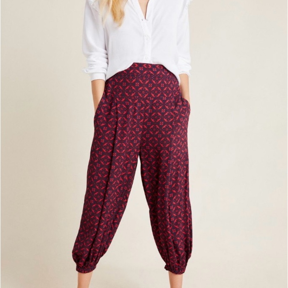 Anthropologie Red Track Harem Pants with Tapered Design